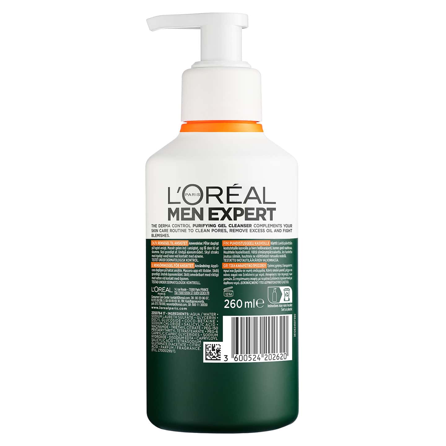 Derma Control Gel Καθαρισμού Προϊόν Πίσω Πλευρά